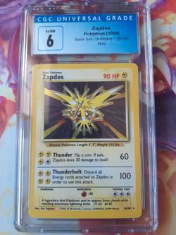 Pokemon Zapdos 16/102 Base Set Holo Rare 1999 Unlimited WOTC CGC 6 EX/NM - Image 1
