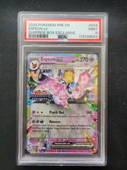 Pokemon Espeon EX 034/131 PSA Mint 9 Prismatic Evolutions Stamped - Image 1