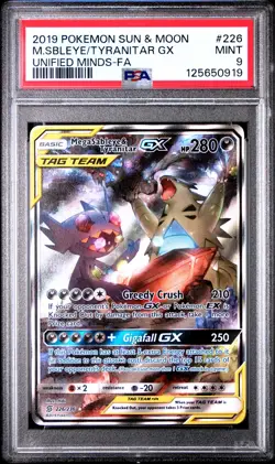 2019 POKEMON SUN & MOON UNIFIED MINDS FULL ART/MEGA SABLEYE & TYRANITAR GX PSA 9 - Image 1