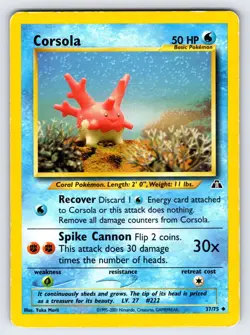Corsola 37/75 Neo Discovery Pokemon Card Vintage WOTC Yuka Morii Uncommon Mp - Image 1