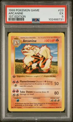 1999 POKEMON BASE SET # 23 ARCANINE SHADOWLESS 1ST EDITION PSA 5 EX - Image 1