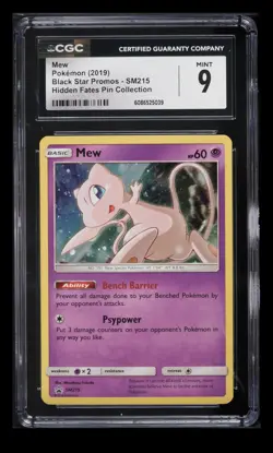 Pokemon Mew Hidden Fates Pin Coll. Black Star Holo Promo SM215 CGC 9 Mint - Image 1