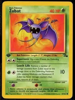 Zubat 57/62 1st Edition Regular Non Holo WoTC Pokemon Fossil Set LP English - Image 1