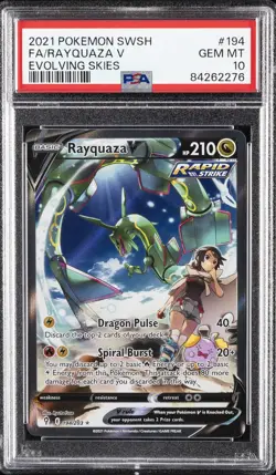 2021 POKEMON SWORD & SHIELD EVOLVING SKIES #194 FULL ART/RAYQUAZA V PSA 10 - Image 1
