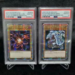 Yugioh Blue-Eyes & Red-Eyes LC01-EN004&6 Quarter Century Rare Error 25th PSA10 - Image 1