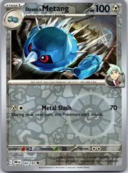 Pokemon Card 144/182 Steven's Metang Reverse Holo Uncommon Destined Rivals - Image 1