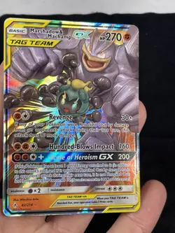 Pokemon TCG Marshadow & Machamp GX Holo Card 82/214 Sm-Unbroken Bonds - Image 3