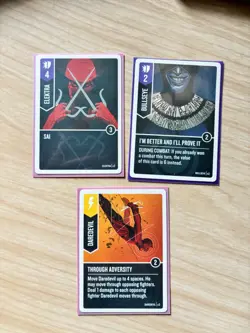 Unmatched Board Game Foil Promo Cards. Electra, Bullseye, and Daredevil - Image 1