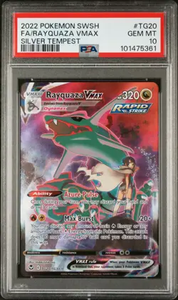PSA 10 GEM MINT Rayquaza VMAX Silver Tempest TG20/TG30 Full Art Pokemon Card - Image 1