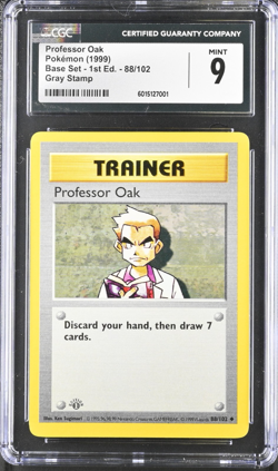 GRAY GREY STAMP Professor Oak 88/102 1st Edition Pokemon Base Set CGC 9 Mint - Image 1