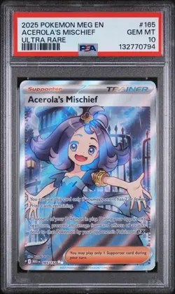 2025 POKEMON MEG EN-MEGA EVOLUTION #165 ACEROLA'S MISCHIEF PSA 10 (Q794) - Image 1