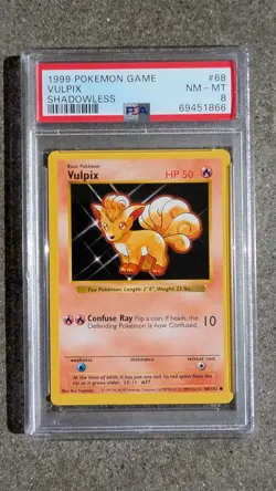 1999 POKEMON GAME 68 VULPIX SHADOWLESS NEAR MINT-MINT PSA 8 - Image 1