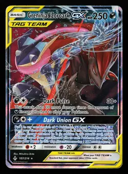 Greninja & Zoroark GX 107/214 Ultra Rare Unbroken Bonds Pokemon Card - Image 1