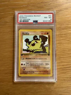1st Edition Mankey 61/82 PSA 8 Pokemon Team Rocket - Image 1