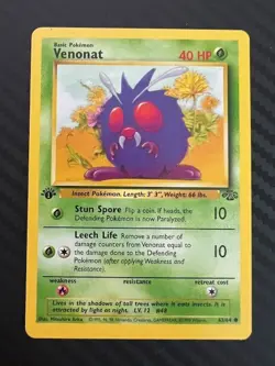 Pokemon TCG Venonat Jungle 63/64 Regular 1st Edition Common LP - Image 1