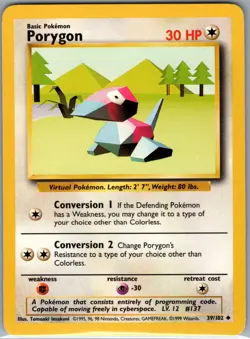 Porygon 39/102 Non Holo Base Set - Pokemon Card - MP - Image 1