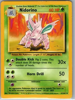 Nidorino 37/102 Non Holo Base Set - Pokemon Card - LP - Image 1