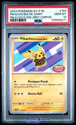 Pokemon Card PSA 10 Pikachu 154/SV-P Indonesian Promo Batik Shirt 2024 #1 - Image 1