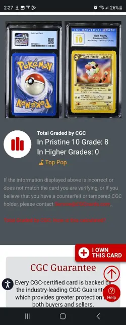 (POP 8) CGC 10 PRISTINE Dark Flaaffy 34/105 1st Edition Neo Destiny Pokemon Card - Image 4