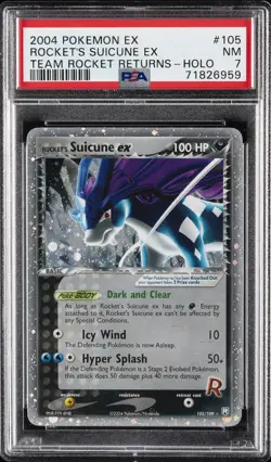 2004 POKEMON EX TEAM ROCKET RETURNS #105 ROCKET'S SUICUNE EX-HOLO PSA 7 - Image 1