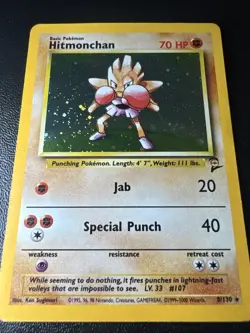 Hitmonchan 008/130 Base Set 2 Holo Rare Pokemon Card 2000 Swirl - Image 1