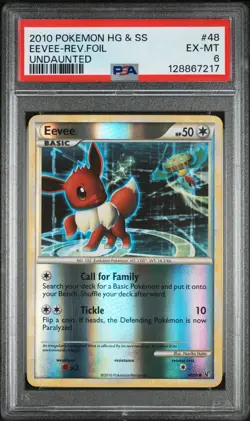 2010 POKEMON HEARTGOLD & SOULSILVER UNDAUNTED #48 EEVEE-REVERSE FOIL PSA 6 - Image 1