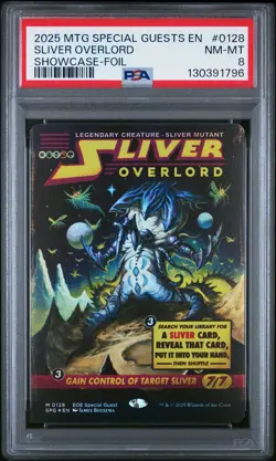 2025 MTG EDGE OF ETERNITIES SPECIAL GUESTS SC-FOIL #0128 SLIVER OVERLORD PSA 8 - Image 1