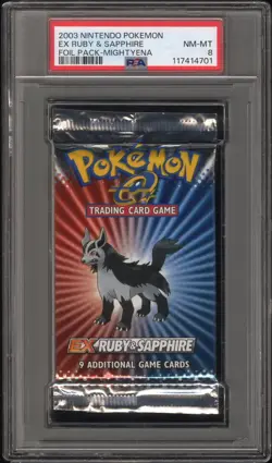 2003 NINTENDO POKEMON EX RUBY & SAPPHIRE BOOSTER PACK MIGHTYENA PSA NM-MT 8 - Image 1