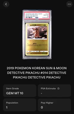 2019 POKEMON KOR SUN & MOON DETECTIVE PIKACHU #14 DETECTIVE PIKACHU PSA 10 POP 1 - Image 2