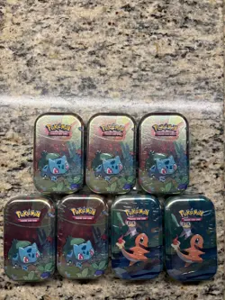 Pokemon TCG Kanto Friends Mini Tin Charmander and Bulbasaur - LOT OF 7 - Image 1