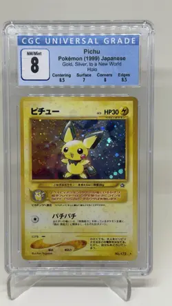 1999 Pokemon Japanese Gold Silver To A New World Neo Holo Pichu #172 CGC 8 NM-MT - Image 1