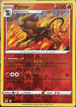 Pyroar Reverse Holo Rare - 029/196 - Lost Origin Pokemon 2022 - Image 1