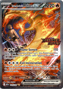 Team Rocket’s Moltres Ex 229/182 Pokemon Destined Rivals Stamp Double Rare NM - Image 1