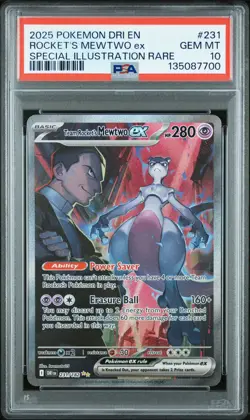 2025 Pokemon SV Destined Rivals Team Rocket's Mewtwo ex #231/182 PSA 10 - Image 1