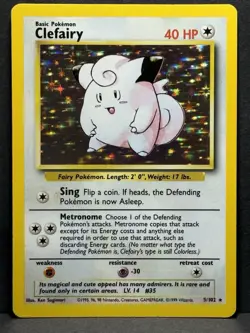 Pokemon TCG Clefairy Base Set, Holo Unlimited Rare Card 5/102 LP - Image 1