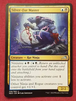 Magic The Gathering KAMIGAWA NEON DYNASTY SILVER-FUR MASTER black/blue card MTG - Image 1