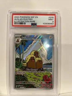 2024 POKEMON SSP EN-SURGING SPARKS ILLUSTRATION RARE #208 ALOLAN DUGTRIO PSA 9 - Image 1