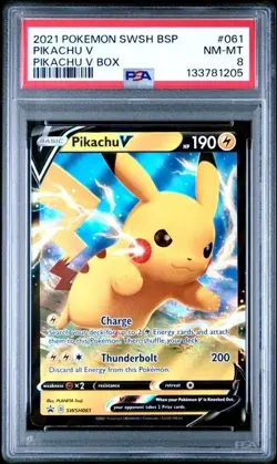 2021 Pokemon SWSH Black Star Promo Shining Fates Pikachu V #061 PSA 8 - Image 1