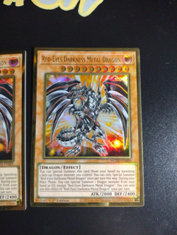 3x Red-Eyes Darkness Metal Dragon MGED-EN009 Premium Gold Rare 1st Ed Very LP - Image 4