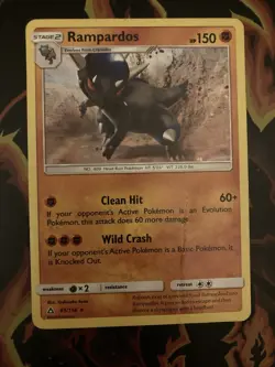 Pokemon Card TCG Rampardos 65/156 Sun Moon Ultra Prism Holo Rare MP/HP 2017 - Image 1