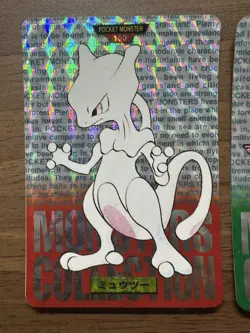 Pokemon Card Mewtwo No.150 Prism red & Mew Green No.151 Bandai Carddass set JP - Image 2