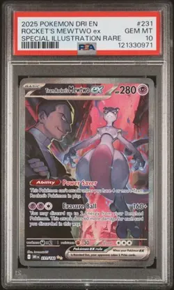 2025 POKEMON DRI SPECIAL ILLUSTRATION RARE #231 TEAM ROCKET'S MEWTWO EX PSA 10 - Image 1