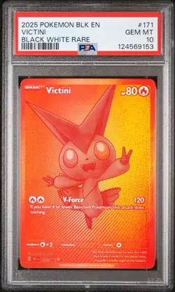 2025 POKEMON BLK EN-BLACK BOLT BLACK WHITE RARE #171 VICTINI PSA 10 - Image 1