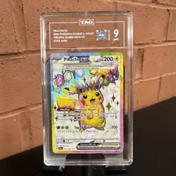 Pikachu ex 219/191 Sv08: Surging Sparks Holo TAG Mint 9 Graded Pokemon Card - Image 1