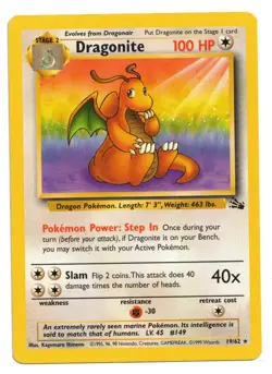 Pokemon Card: Dragonite 19/62 Fossil Set Vintage Rare! NM - Image 1