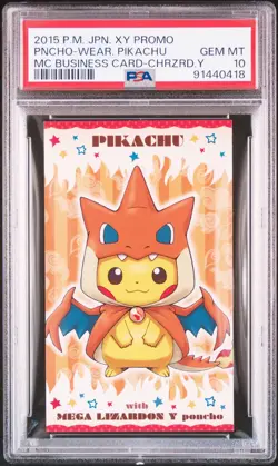 Poncho-Wearing Pikachu Charizard Y Pokemon 2016 MC Business Card Japanese PSA 10 - Image 1