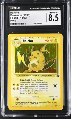 CGC 8.5 Raichu 1999 Fossil 14/62 Holo Pokemon Card - Image 1