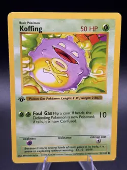 1st Edition Shadowless Koffing 51/102 Base Set Rare Vintage 1999 Pokemon Card - Image 1