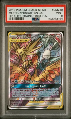 PSA 9 Moltres Zapdos Articuno GX SM210 Hidden Fates Pokemon ETB Promo Full Art - Image 1