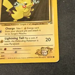 Pokemon TCG WoTC Lt. Surge's Pikachu 081/132 Gym Heroes Vintage MP - Image 5